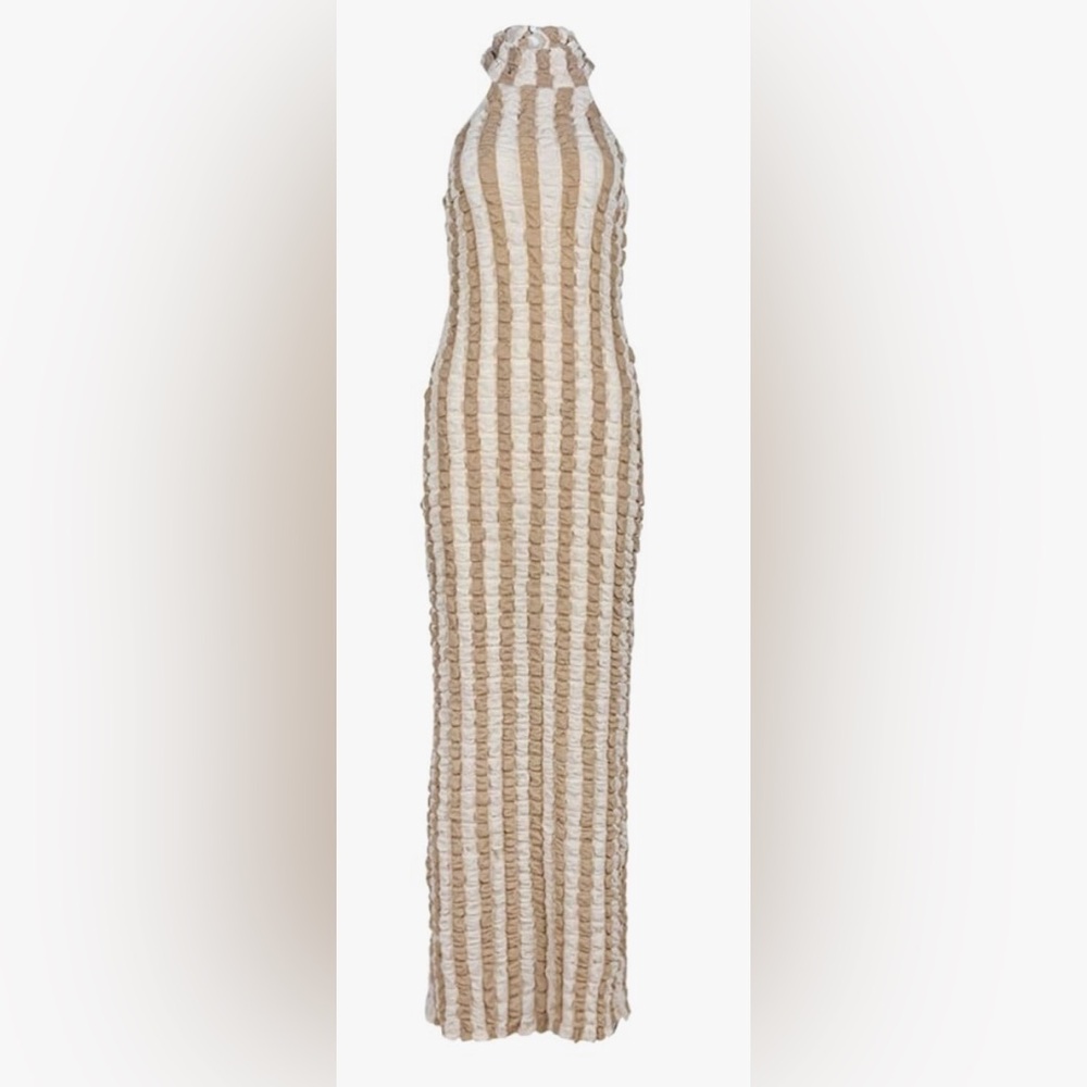 NOVAORILY N.W.T. Size Small Striped Maxi Dress Tan and Cream.Very Soft Material